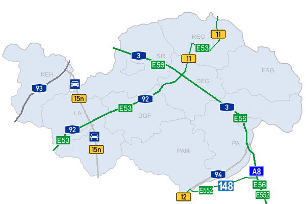 Übersicht Europastraßen in Niederbayern